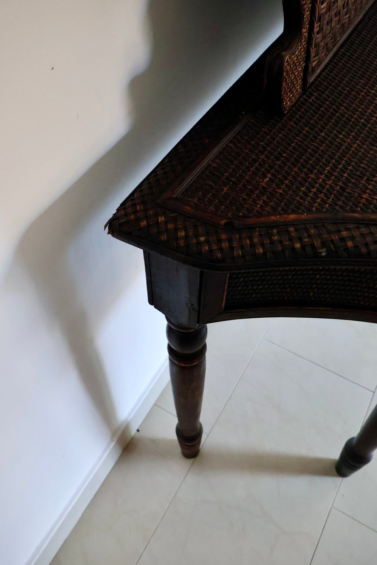 Vintage Rattan Console Table & Pagoda Mirror Set