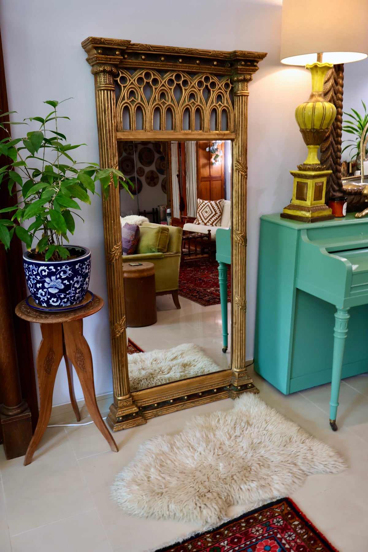 Gothic Revival Style Full-Length Mirror — 81 × 168 cm