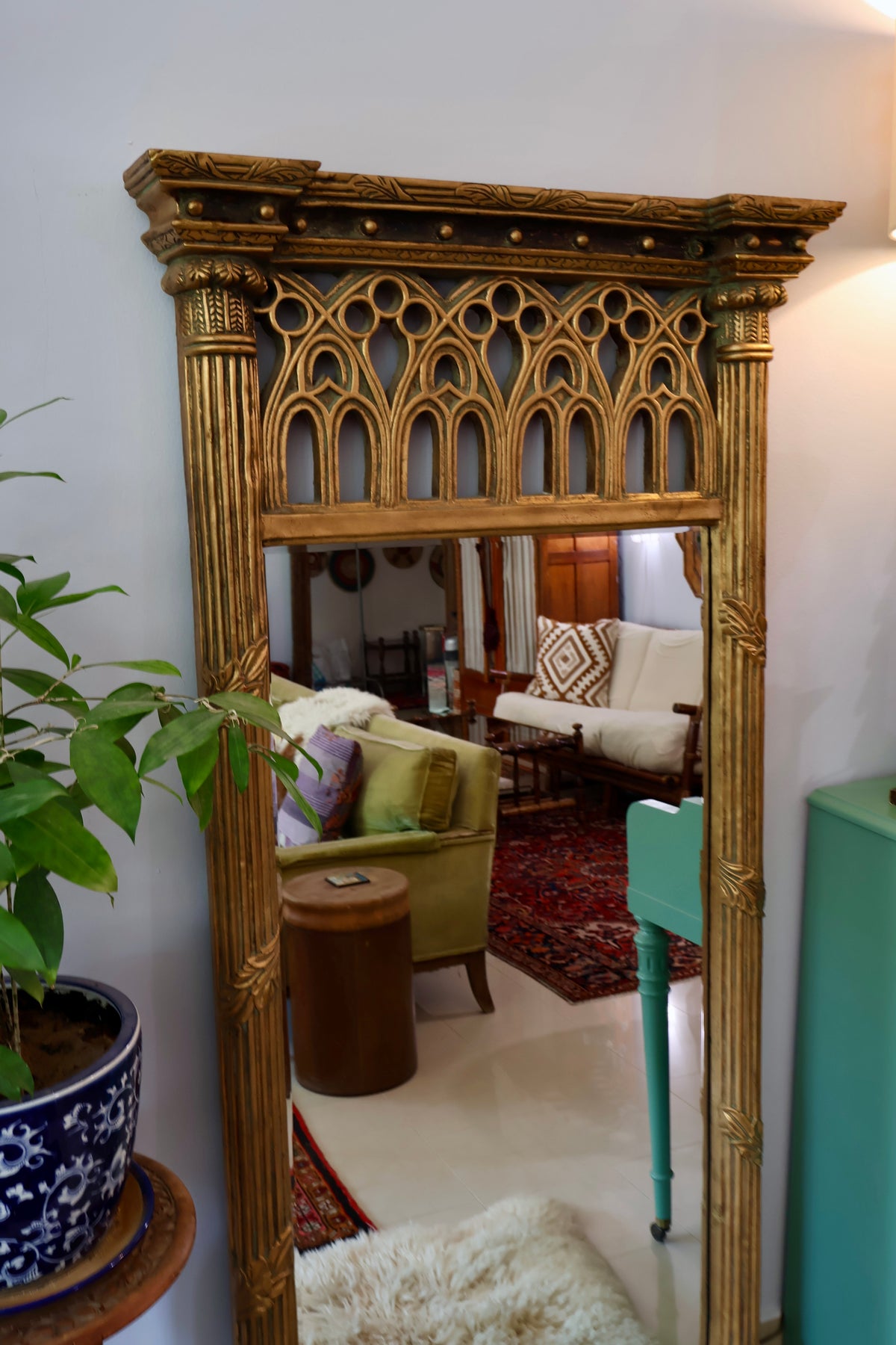 Gothic Revival Style Full-Length Mirror — 81 × 168 cm