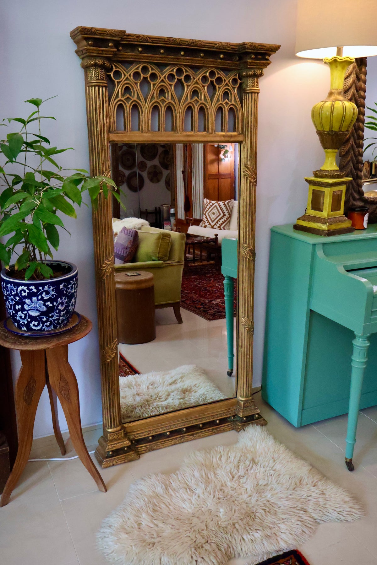 Gothic Revival Style Full-Length Mirror — 81 × 168 cm