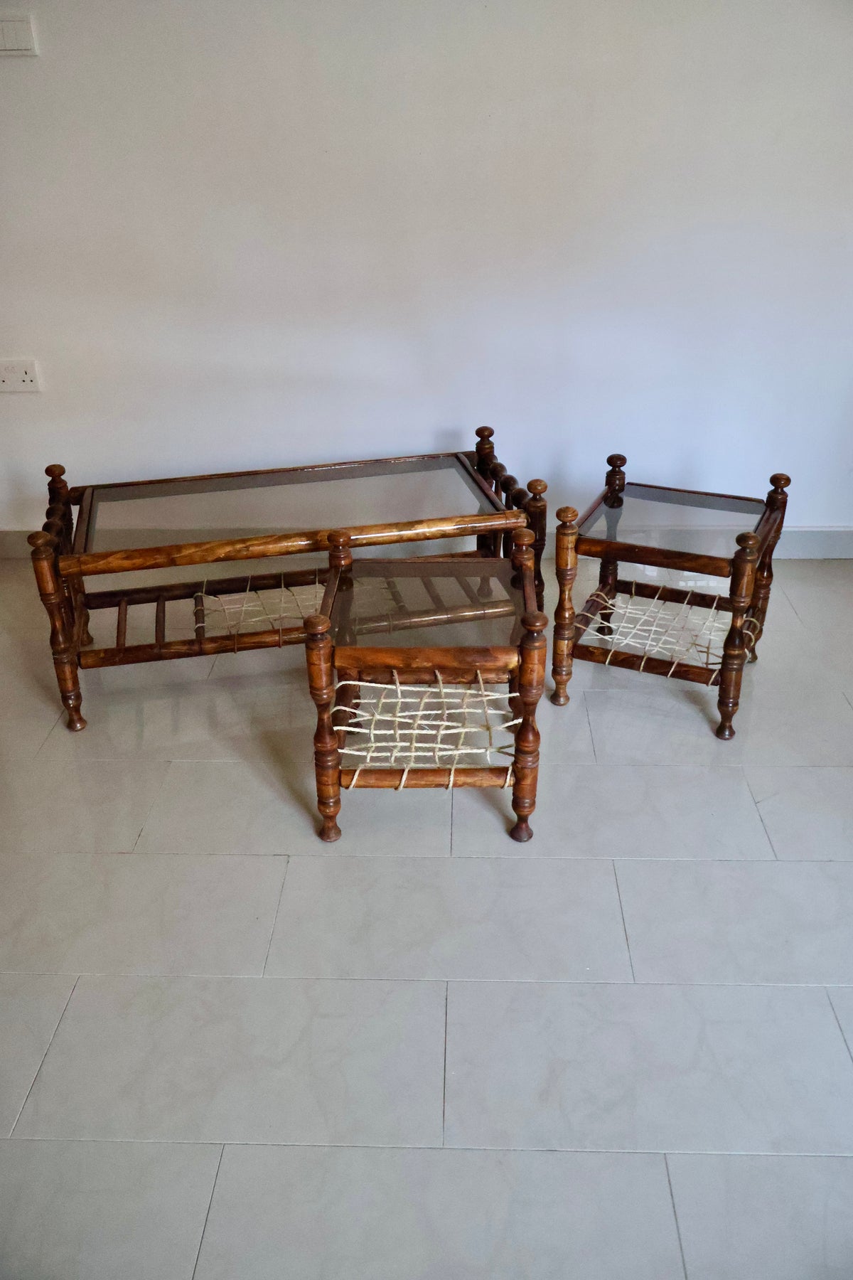 Vintage South Asian Charpai-Style Coffee & Side Table Set