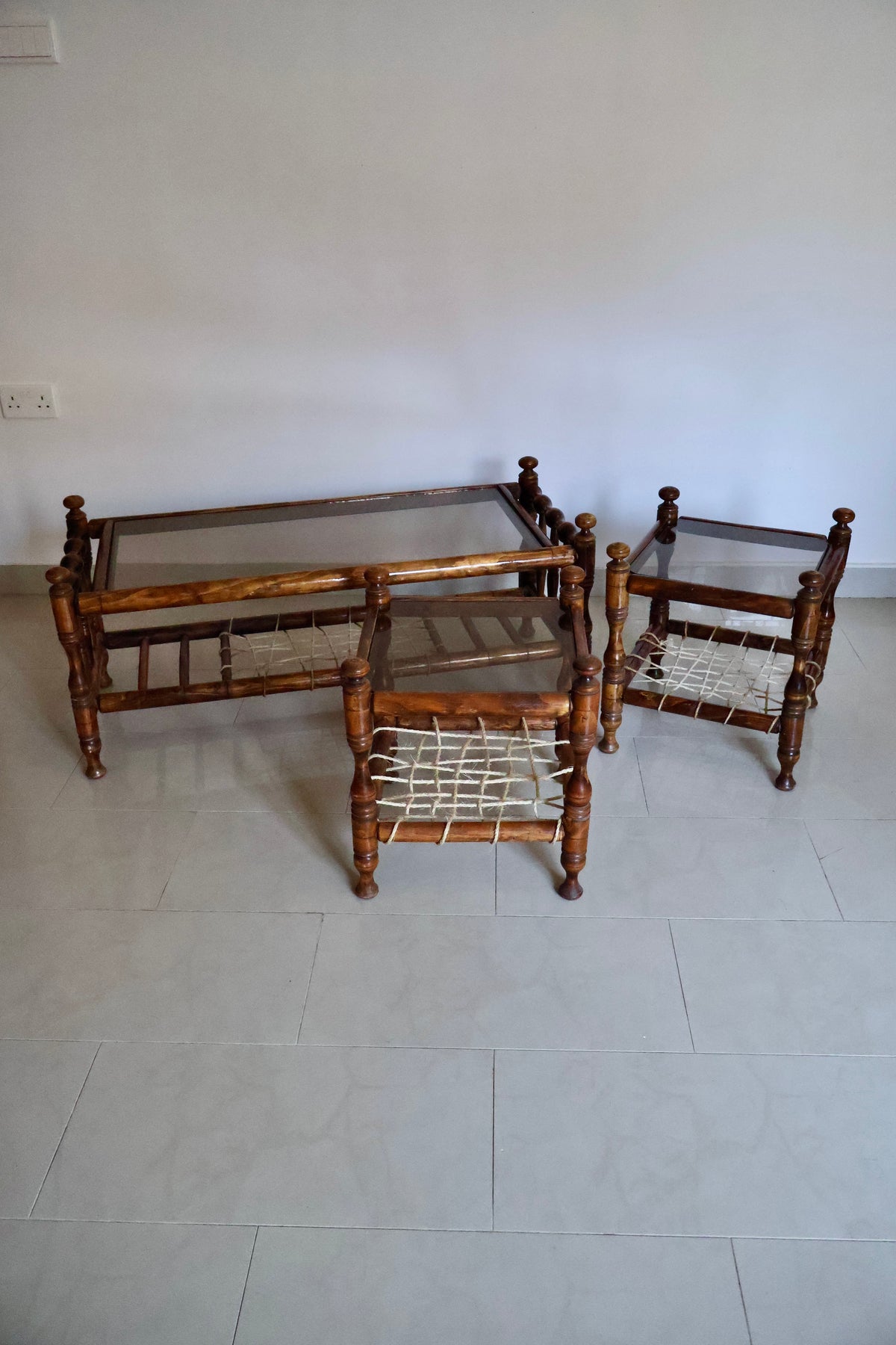Vintage South Asian Charpai-Style Coffee & Side Table Set