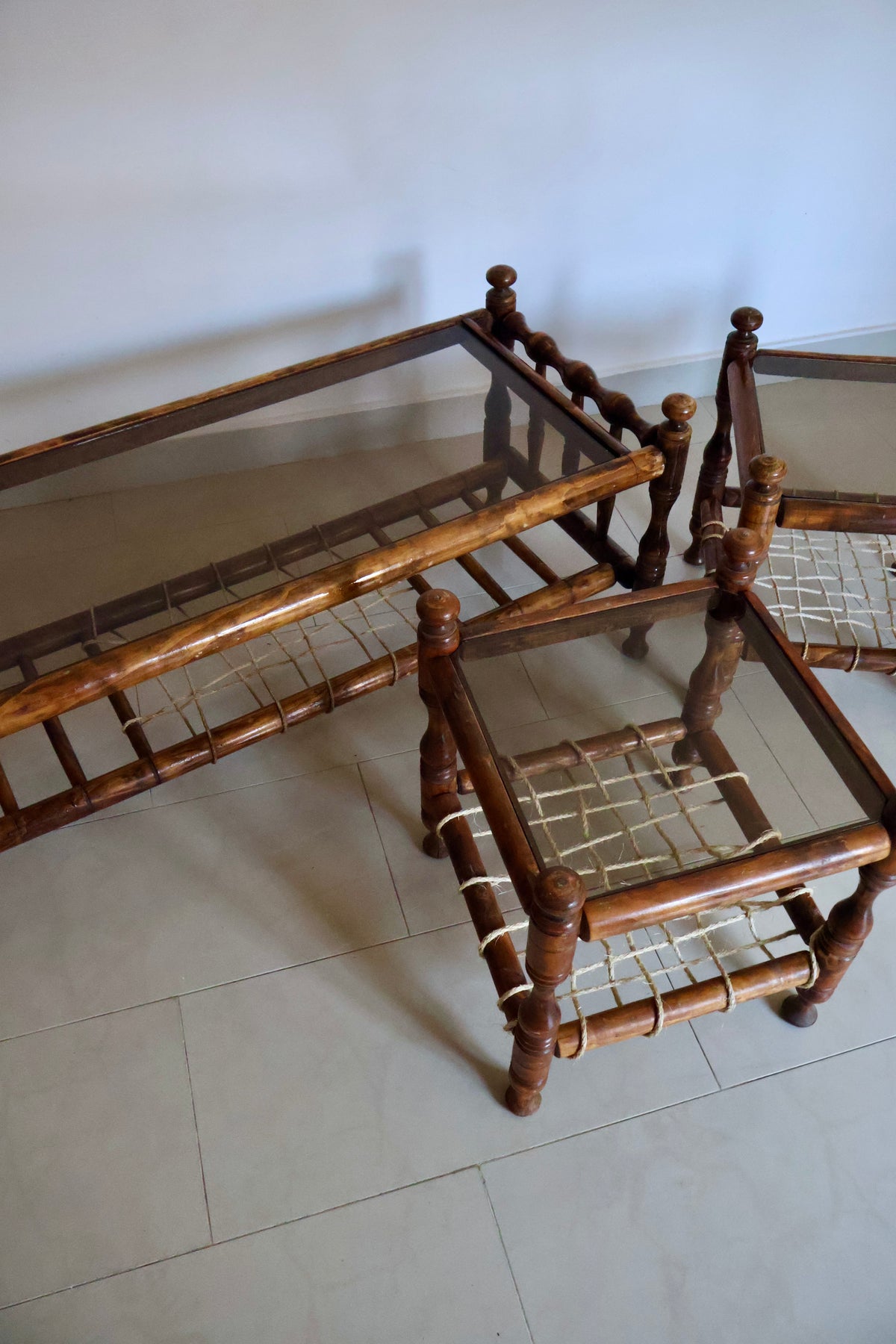 Vintage South Asian Charpai-Style Coffee & Side Table Set