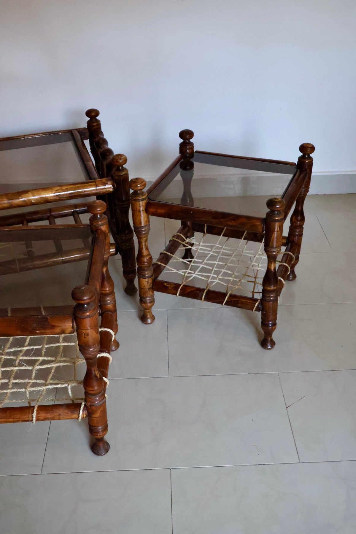 Vintage South Asian Charpai-Style Coffee & Side Table Set