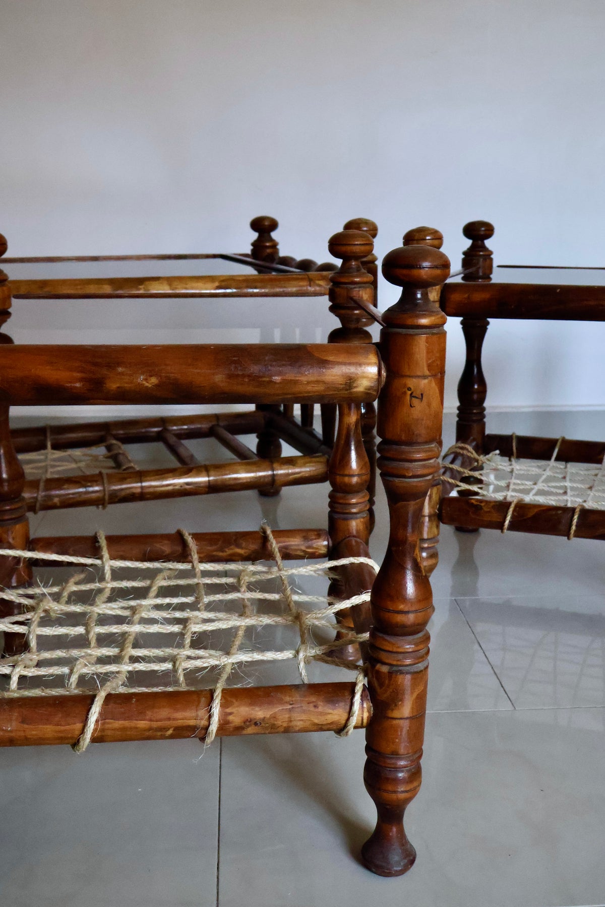 Vintage South Asian Charpai-Style Coffee & Side Table Set