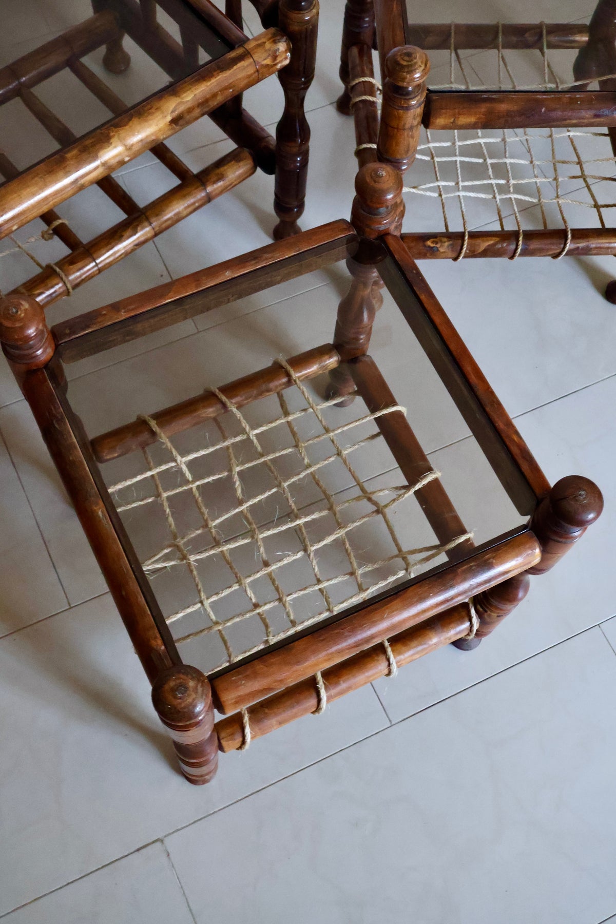 Vintage South Asian Charpai-Style Coffee & Side Table Set