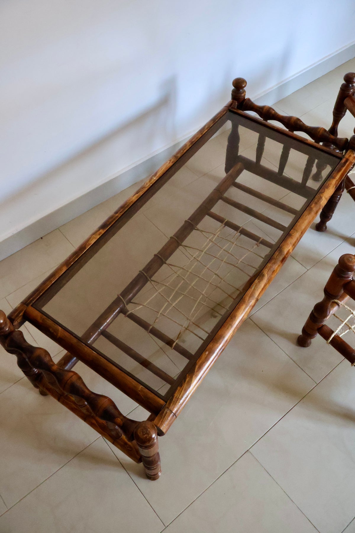 Vintage South Asian Charpai-Style Coffee & Side Table Set