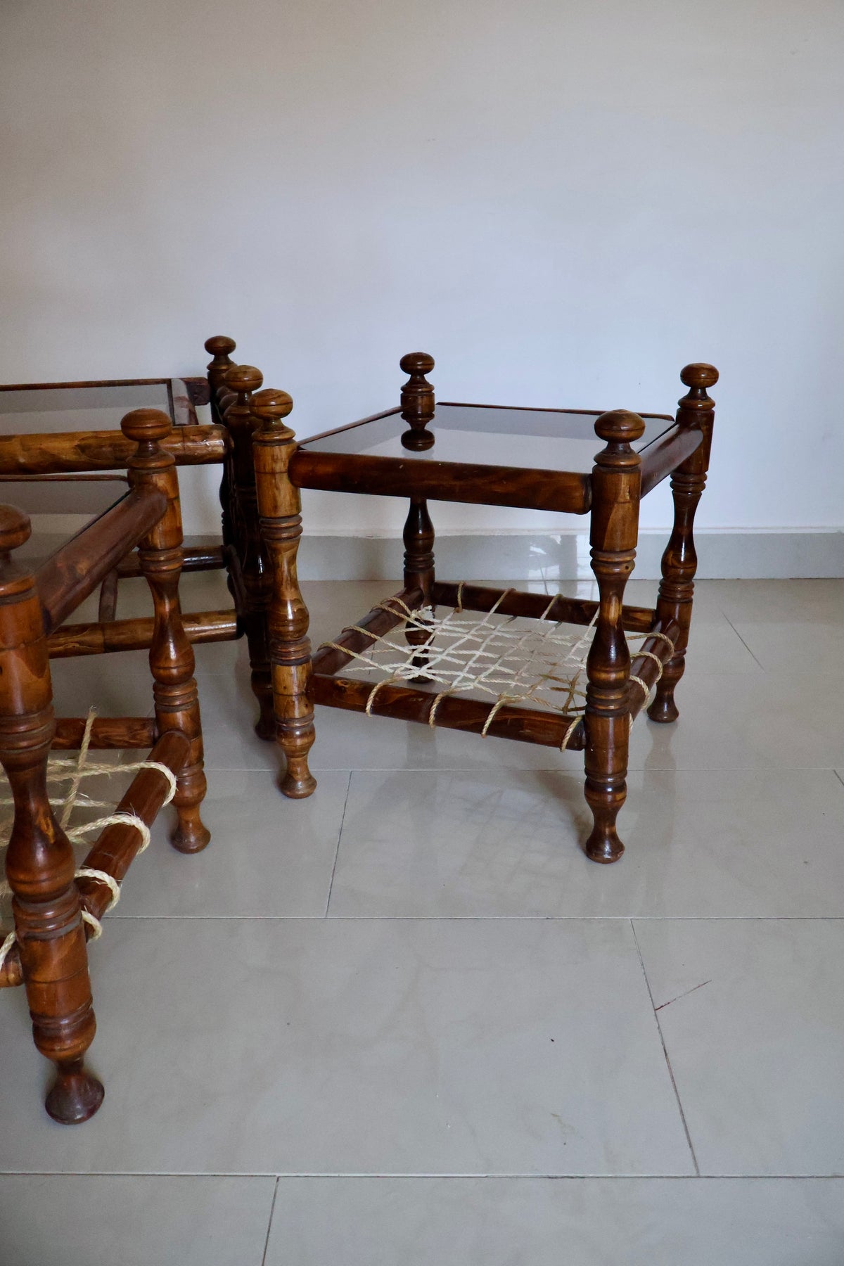 Vintage South Asian Charpai-Style Coffee & Side Table Set