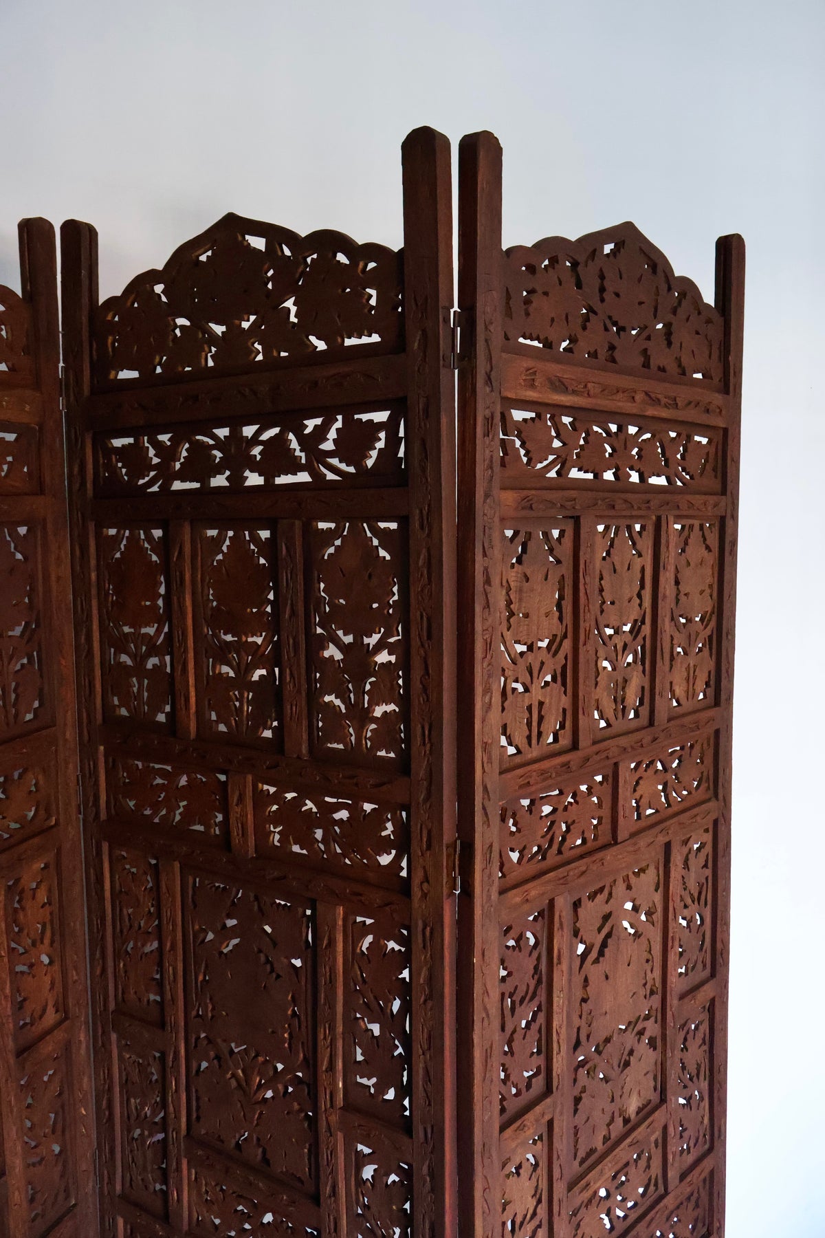Vintage Indian Hand-Carved Solid Wood Folding Screen – 4 Panel