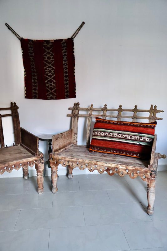 Pair of Antique Indian Carved Wood Benches – Circa 1900