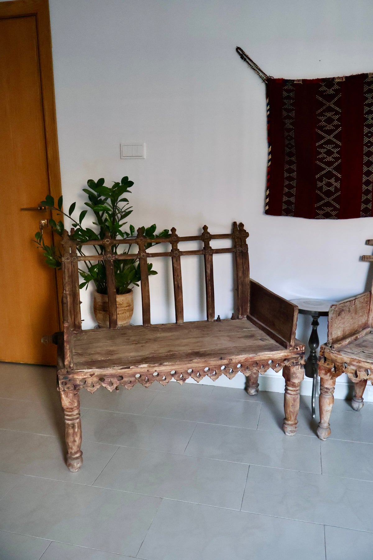 Pair of Antique Indian Carved Wood Benches – Circa 1900