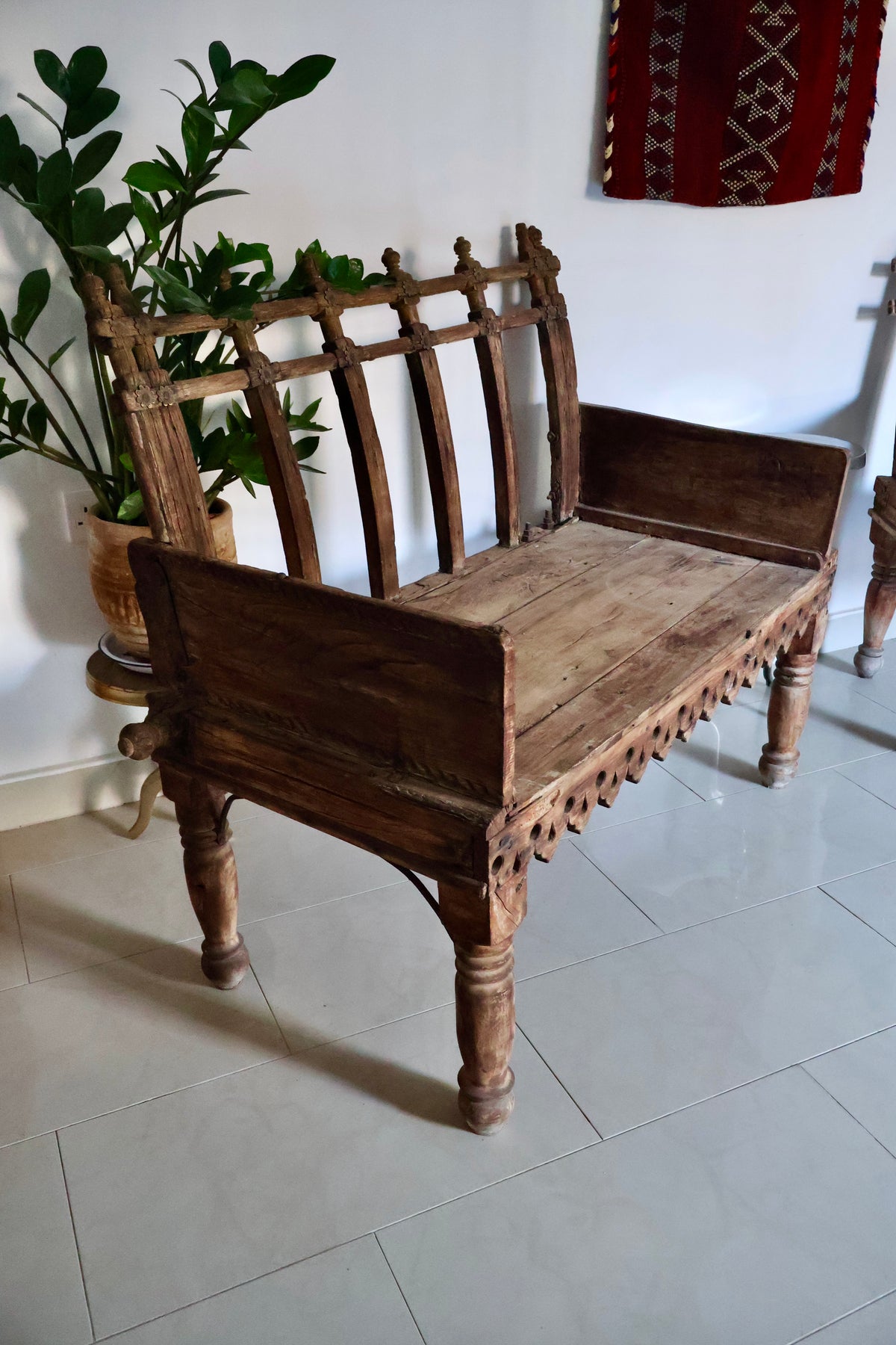 Pair of Antique Indian Carved Wood Benches – Circa 1900