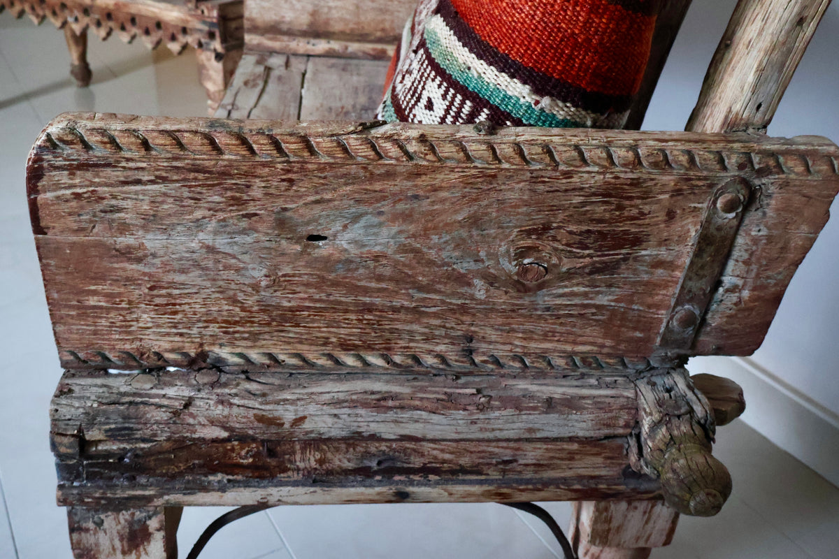 Pair of Antique Indian Carved Wood Benches – Circa 1900