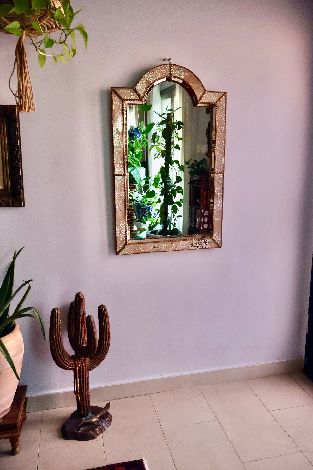 Mid-Century Italian Engraved Glass & Brass Mirror — circa 1950s–1960s