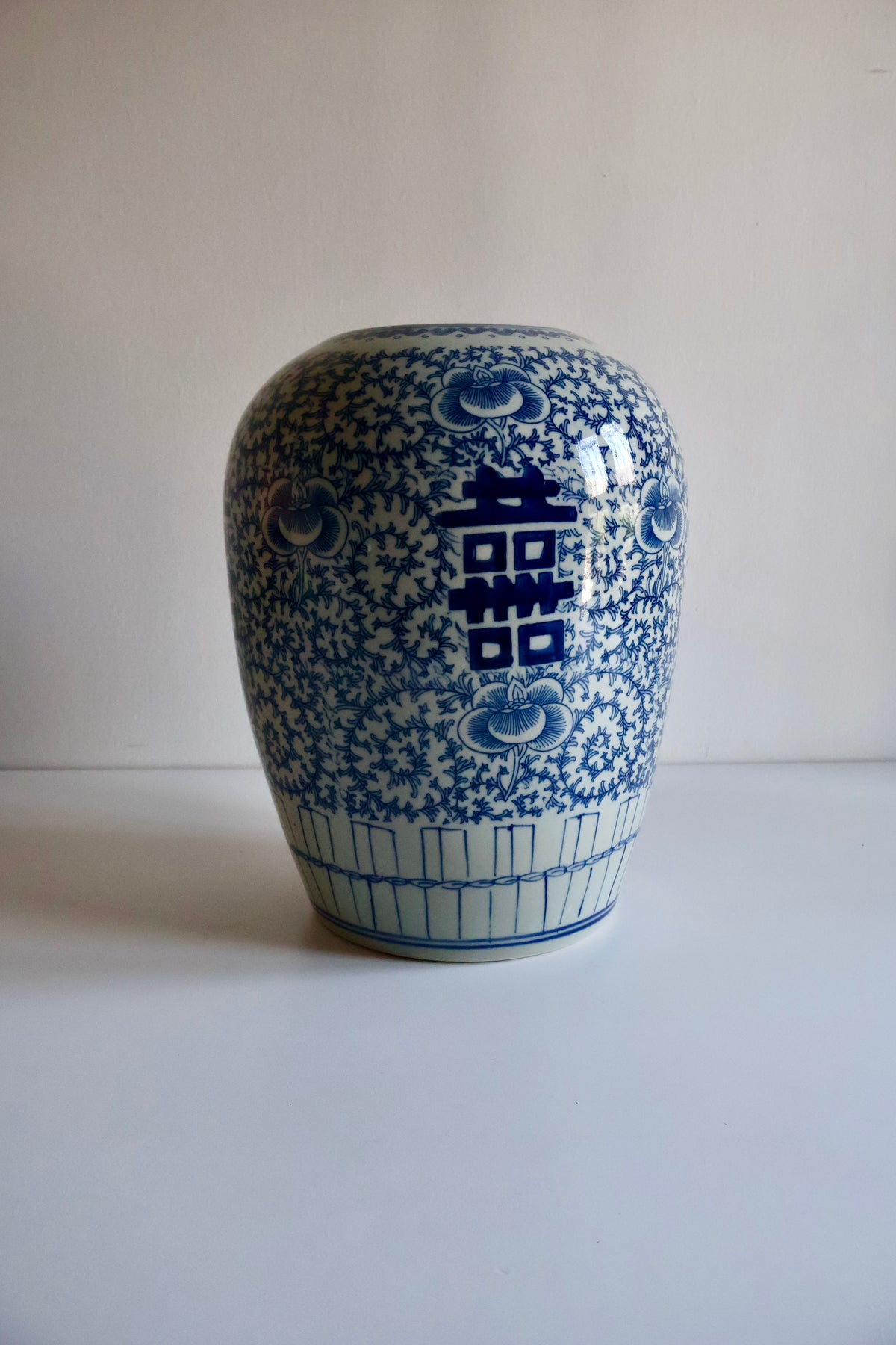 Vintage Chinese Blue & White Double Happiness Ginger Jar – Mid-20th Century