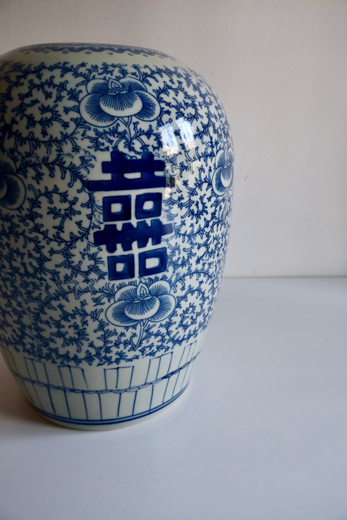 Vintage Chinese Blue & White Double Happiness Ginger Jar – Mid-20th Century