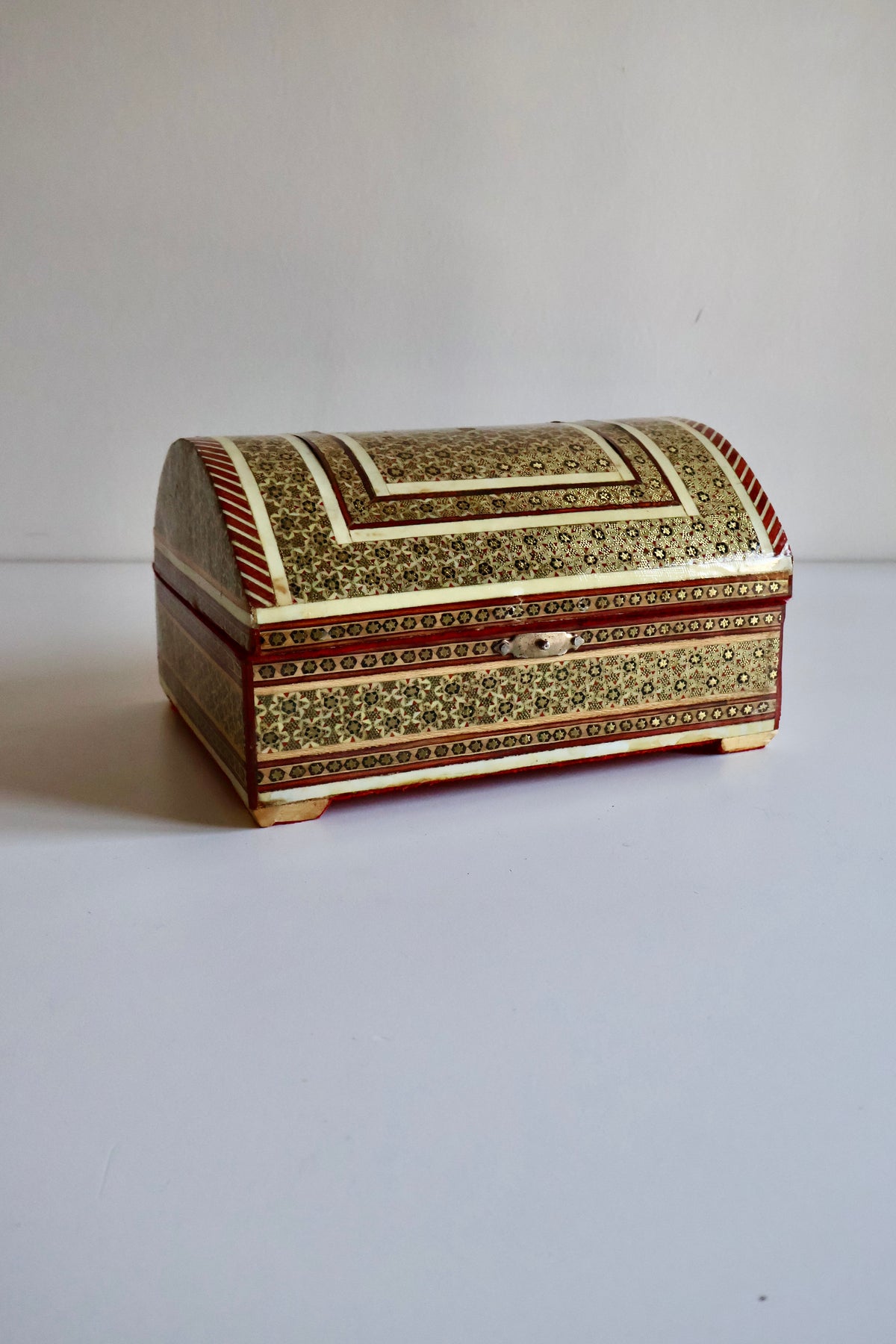 Vintage Persian Khatam Kari Domed Jewelry Box