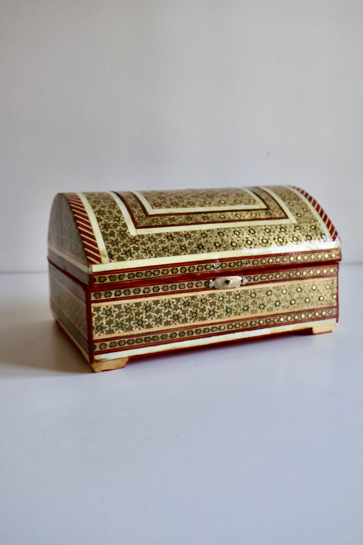 Vintage Persian Khatam Kari Domed Jewelry Box