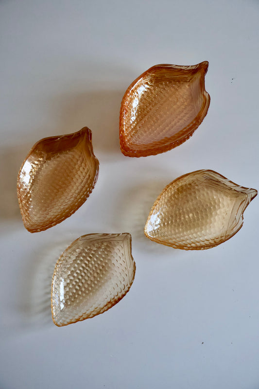 Vintage Amber Pressed Glass Corn Dishes — Set of 12