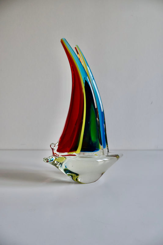 Vintage Multicolor Art Glass Sailboat Sculpture