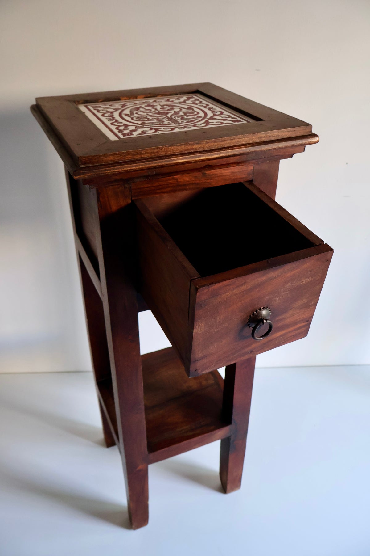 Vintage Indian Tile-Top Plant Stand / Side Table