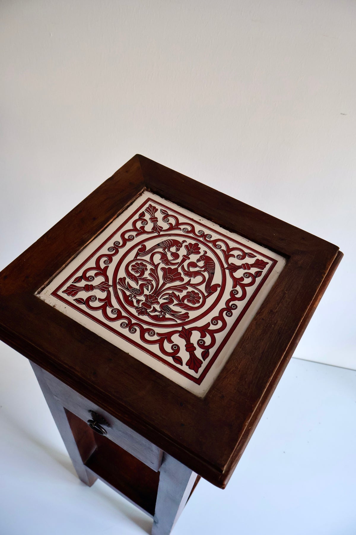 Vintage Indian Tile-Top Plant Stand / Side Table