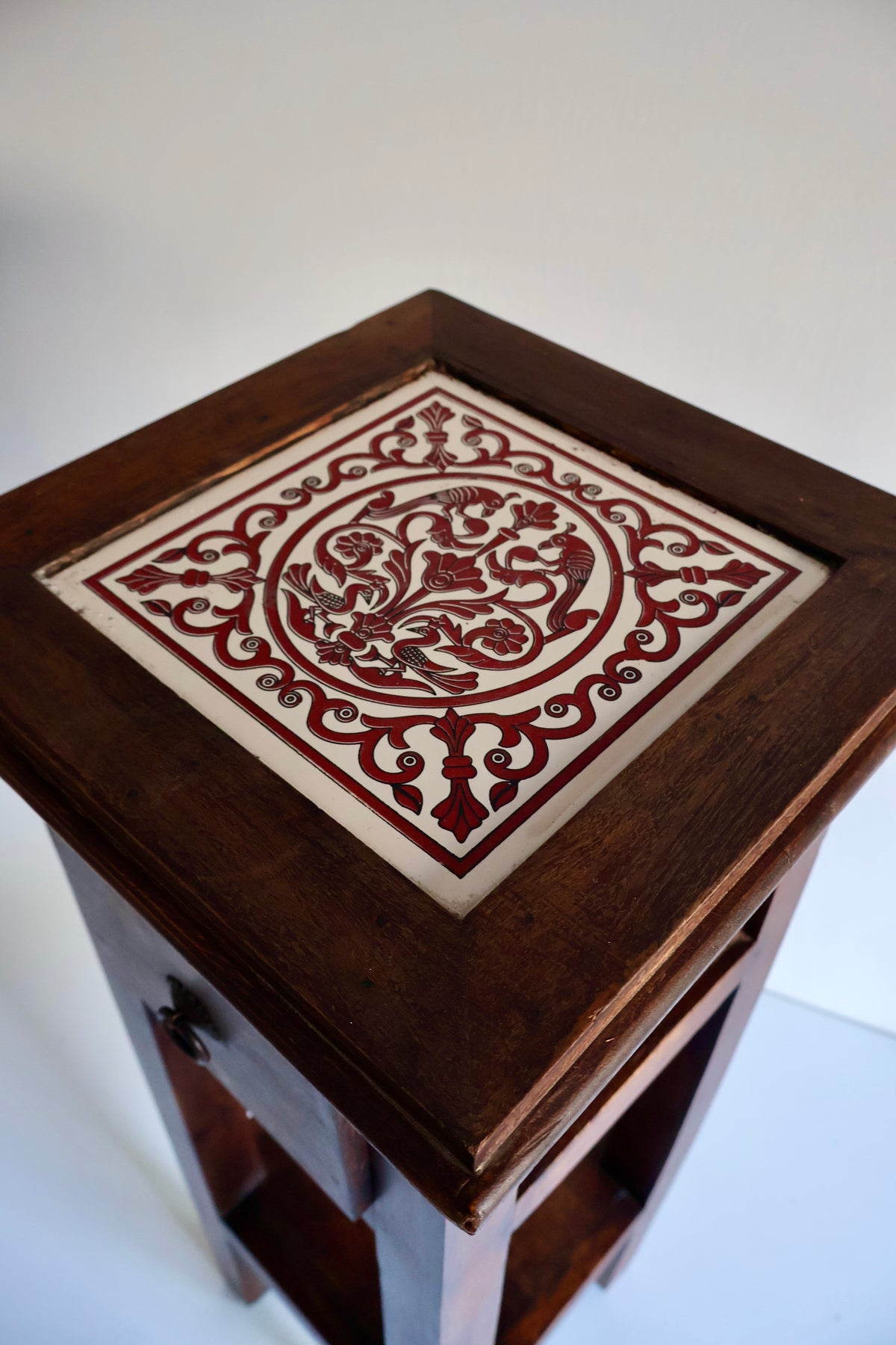 Vintage Indian Tile-Top Plant Stand / Side Table