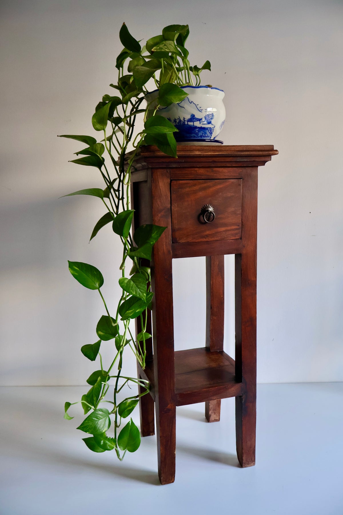 Vintage Indian Tile-Top Plant Stand / Side Table