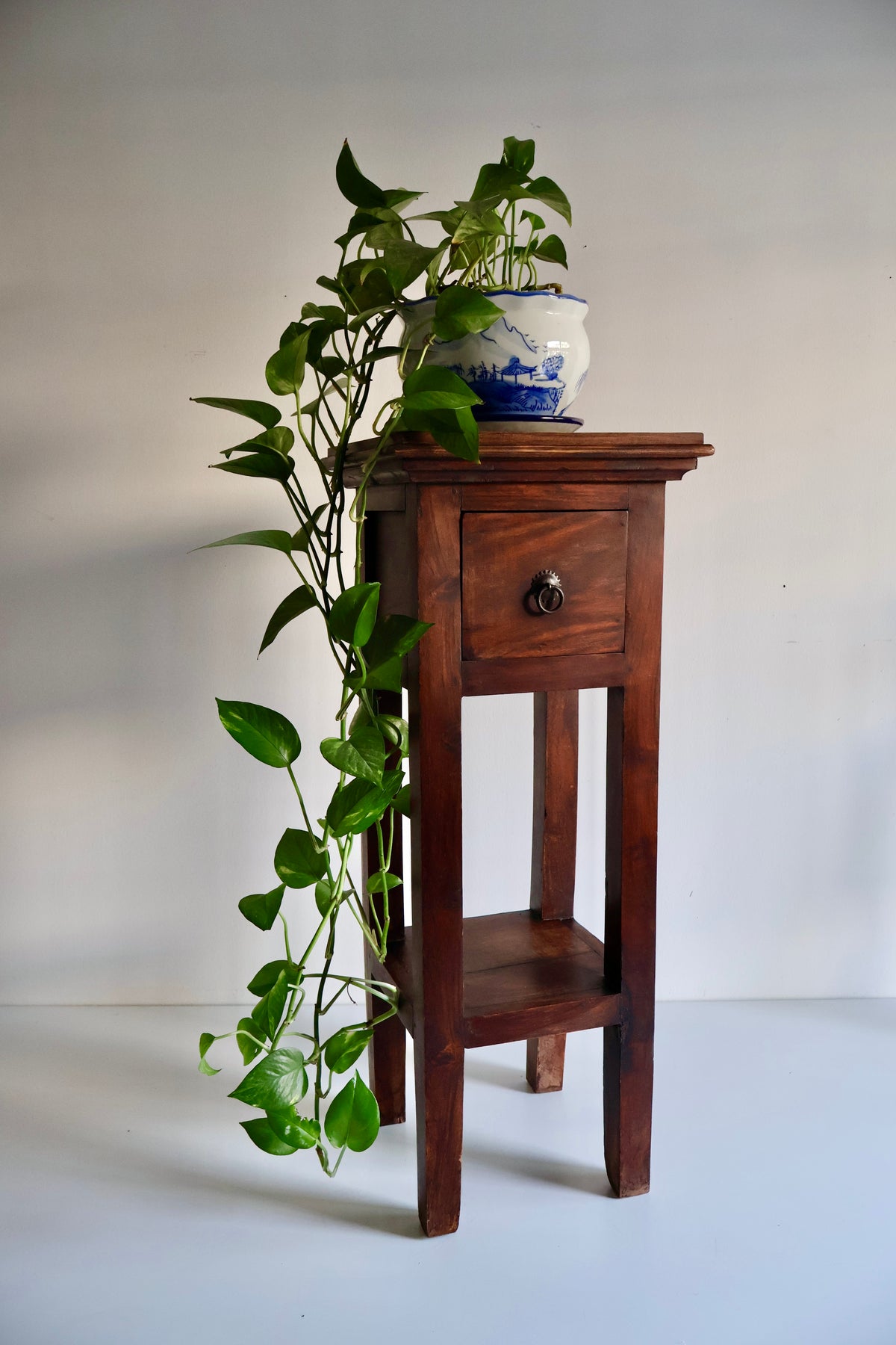 Vintage Indian Tile-Top Plant Stand / Side Table