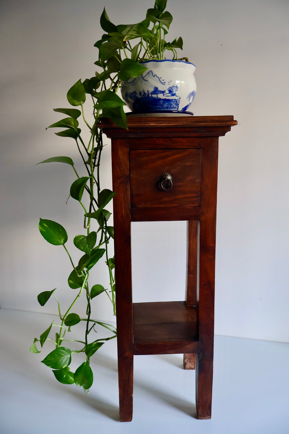 Vintage Indian Tile-Top Plant Stand / Side Table
