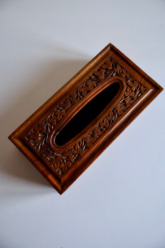 Vintage Hand-Carved Wooden Tissue Box Cover