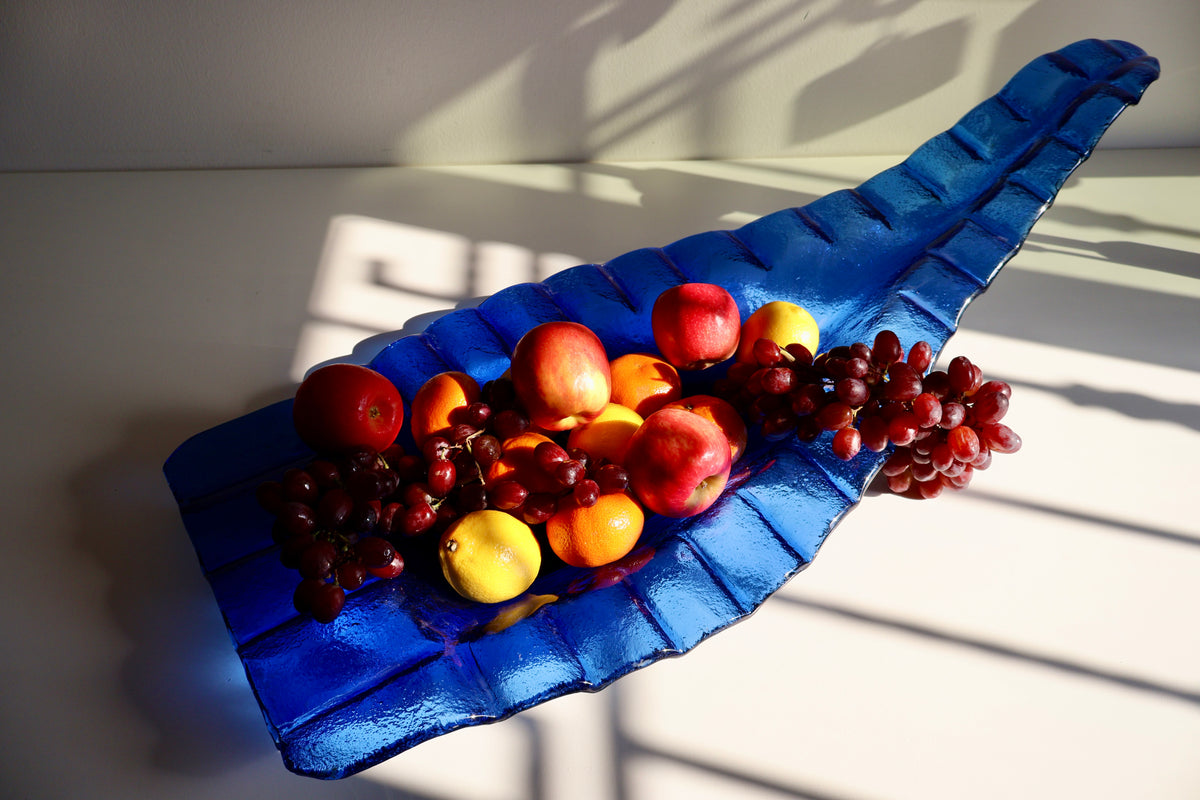 Large Vintage Cobalt Blue Art Glass Leaf Platter – 84 cm