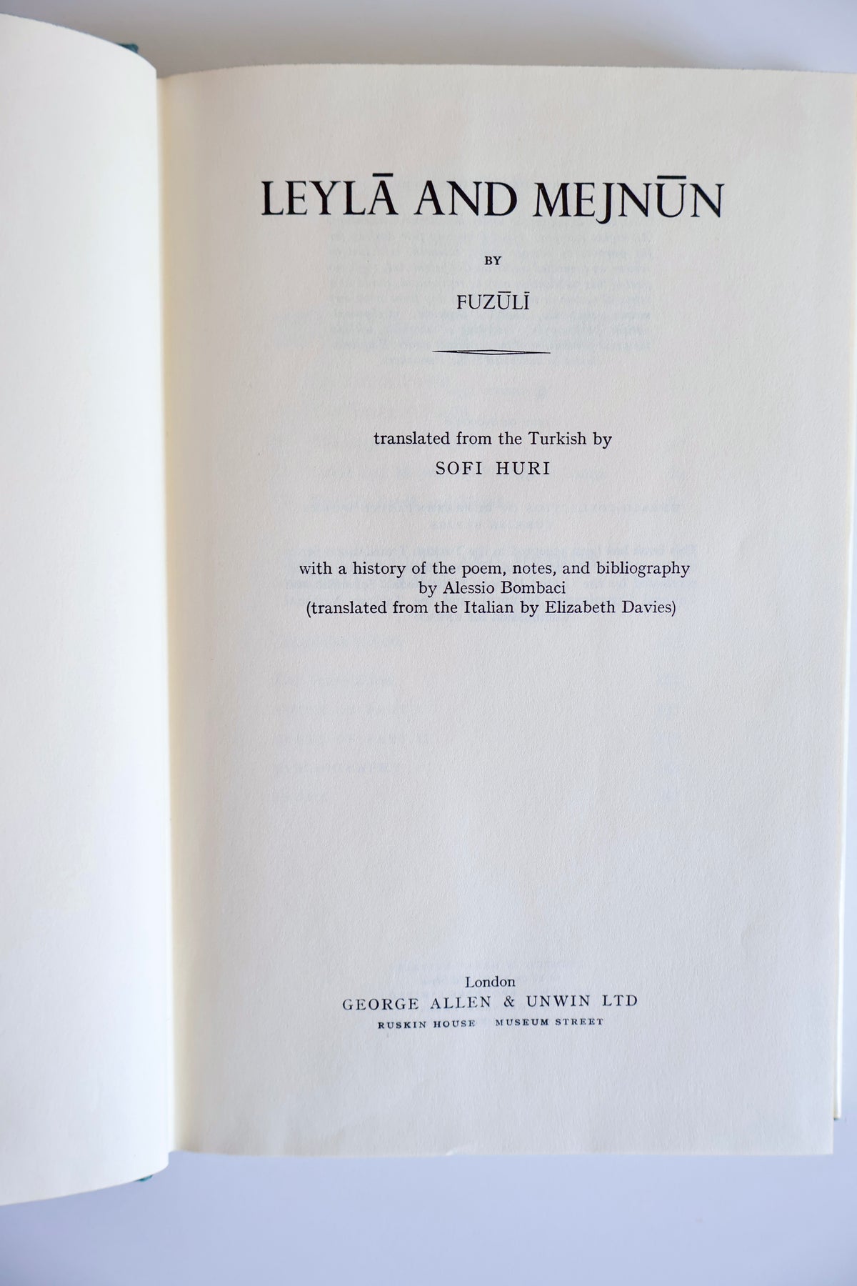 Leylā and Mejnūn – Fuzūlī – 1970 First Edition – UNESCO Turkish Series