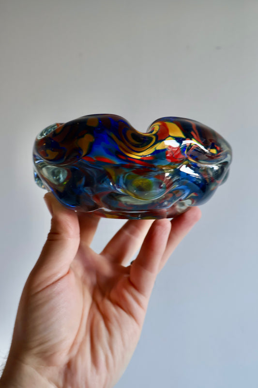 Vintage Multicolor Art Glass Ashtray – 15 cm