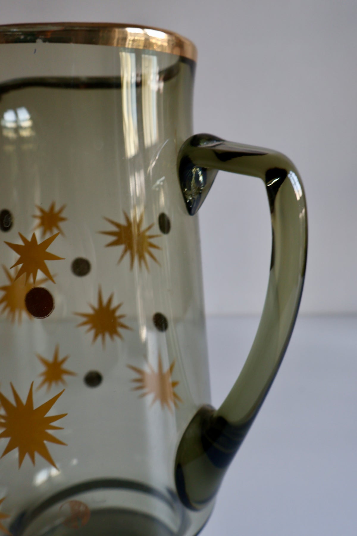 Vintage Smoked Glass Pitcher with Gold Starburst Design – 24 cm