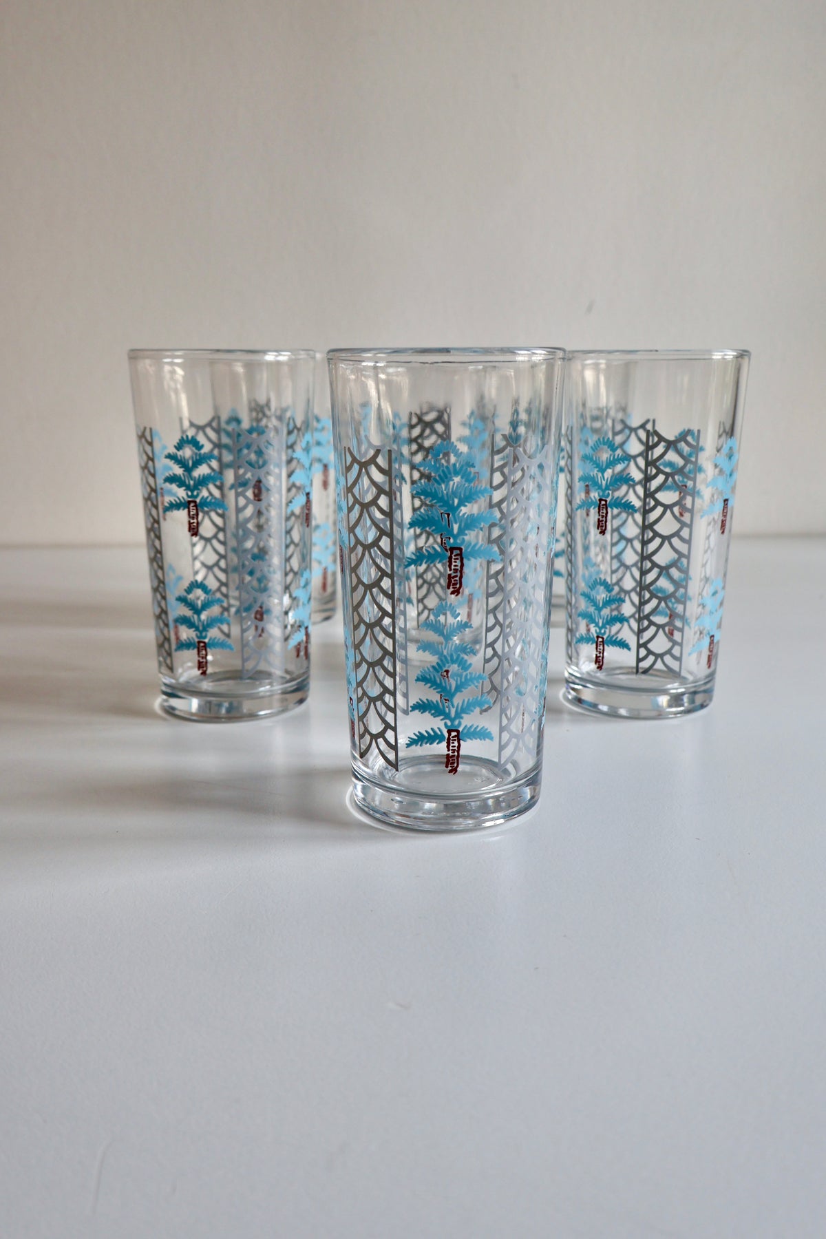 Set of 6 Vintage Palm Tree Glasses – 13 cm