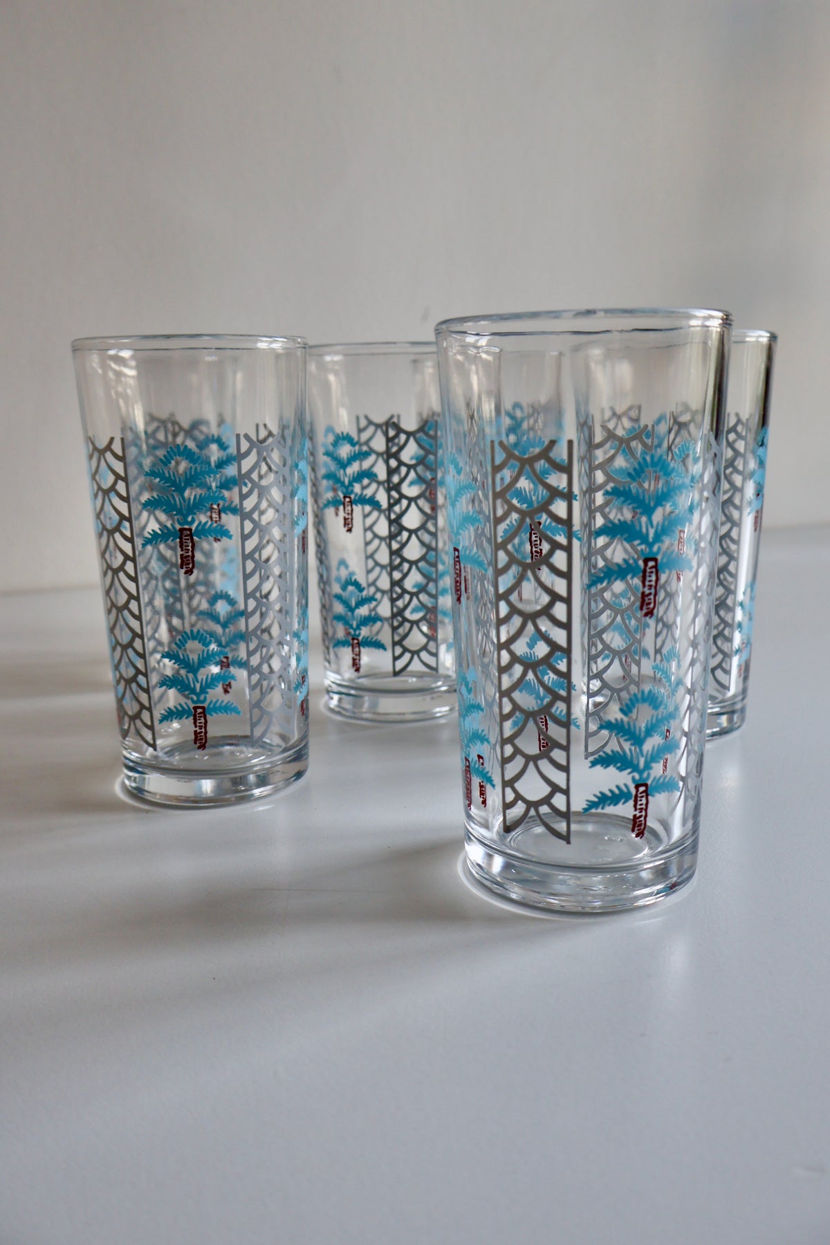 Set of 6 Vintage Palm Tree Glasses – 13 cm
