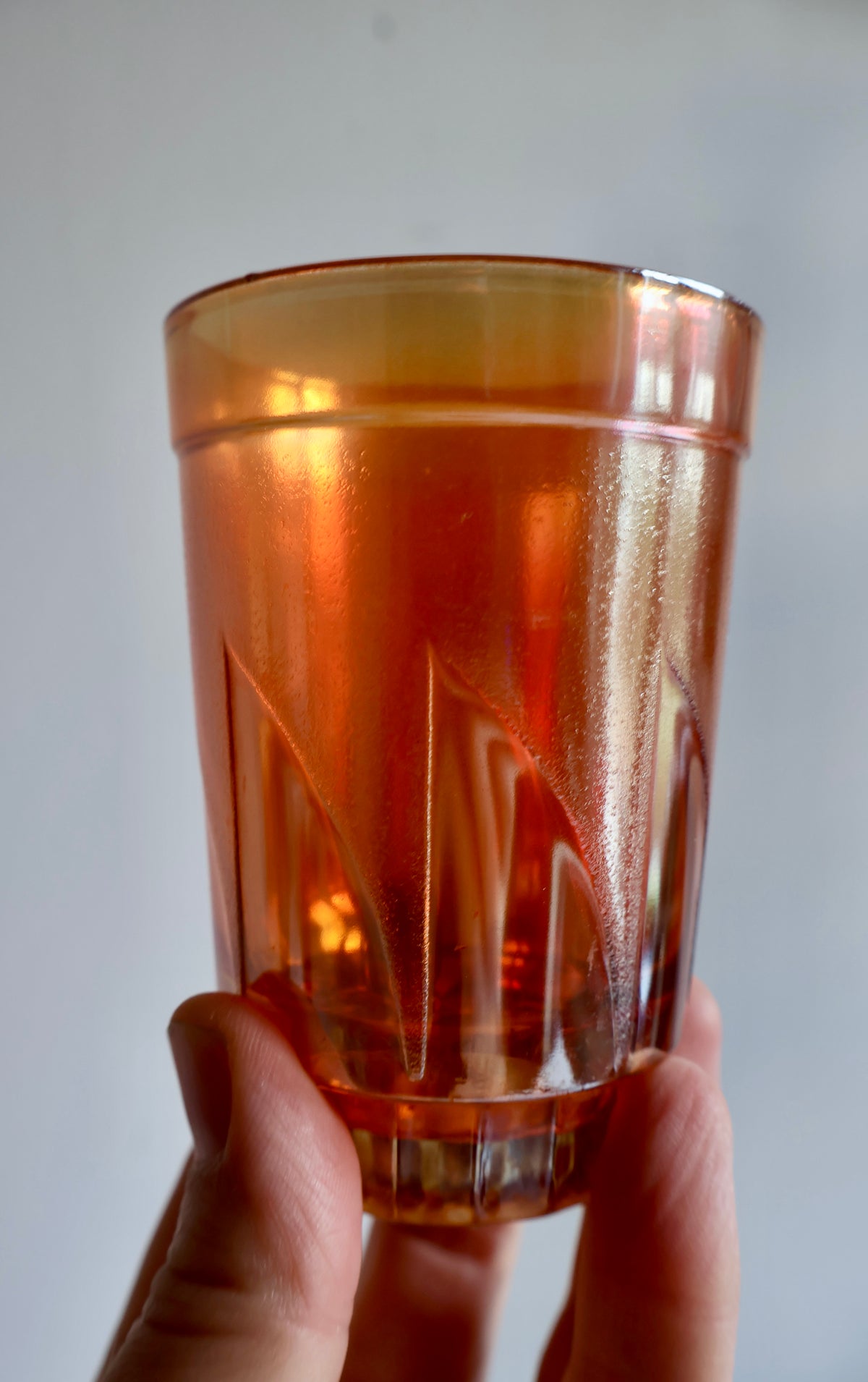 Set of 9 Vintage Iridescent Orange Glass Tumblers – 10 cm