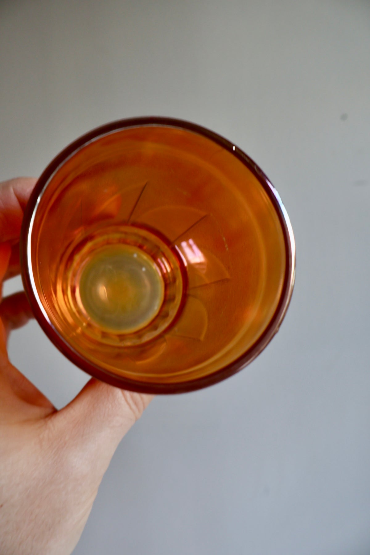Set of 9 Vintage Iridescent Orange Glass Tumblers – 10 cm
