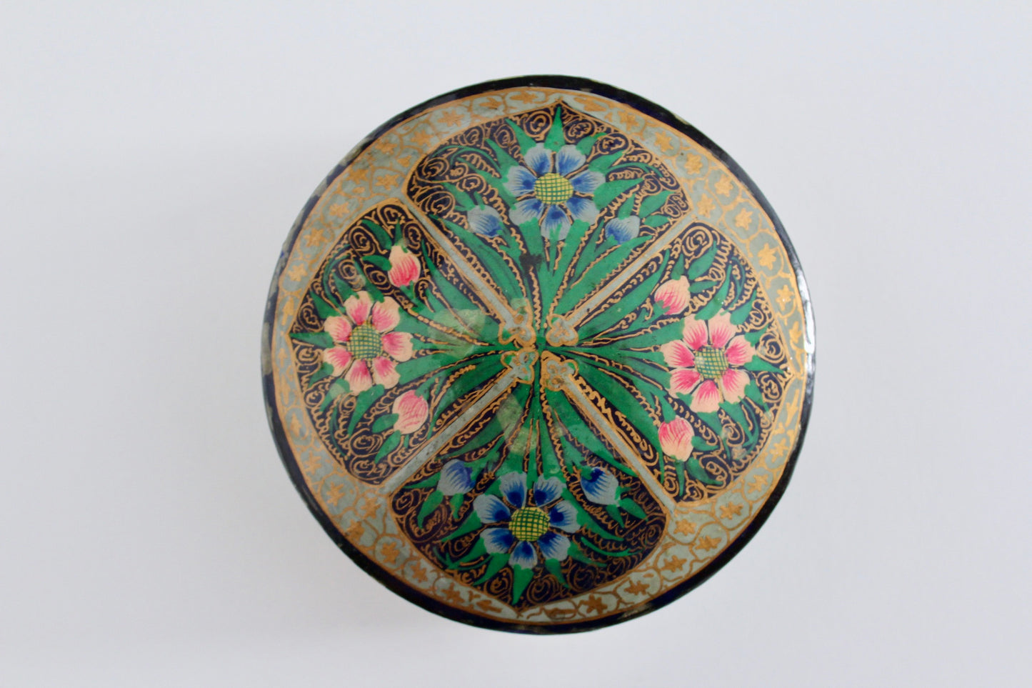 Lovely Round Hand Painted Paper Mache Box