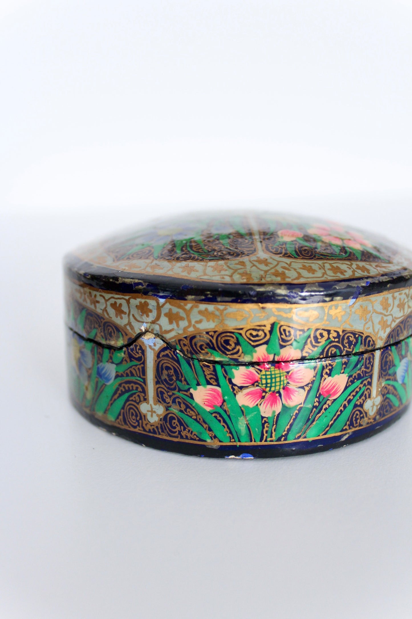 Lovely Round Hand Painted Paper Mache Box