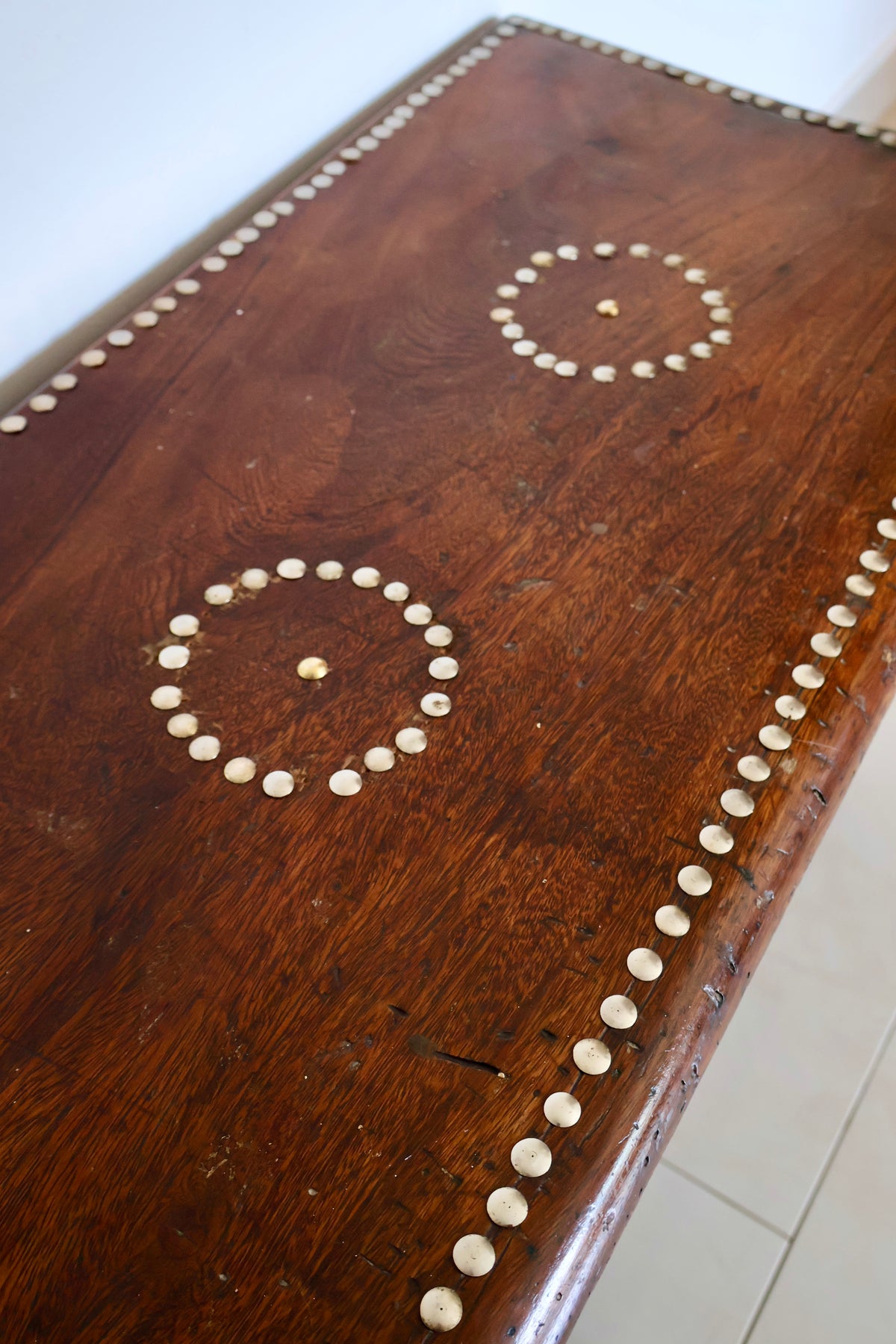 Antique Indian Gulf Trade Chest with Bone-Type Inlay & Brass Studs – c.1900