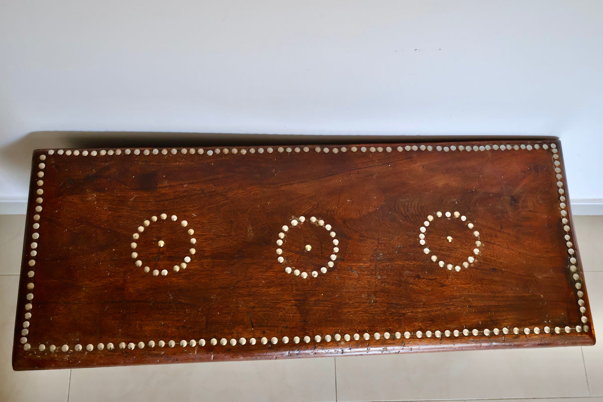 Antique Indian Gulf Trade Chest with Bone-Type Inlay & Brass Studs – c.1900