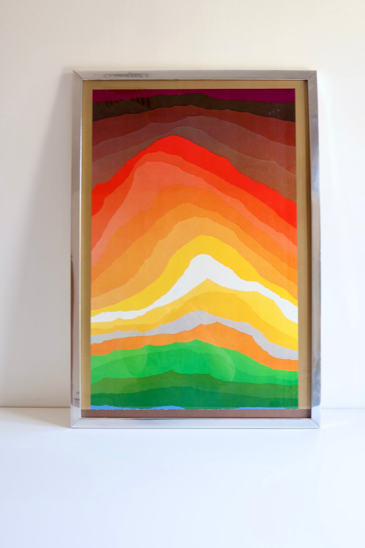 Vintage Mid-Century Abstract Poster in Original Chrome Frame – 54 x 67cm