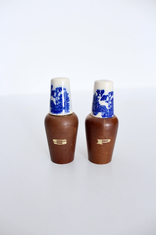 Mid Century Blue Willow Salt and Pepper Shakers