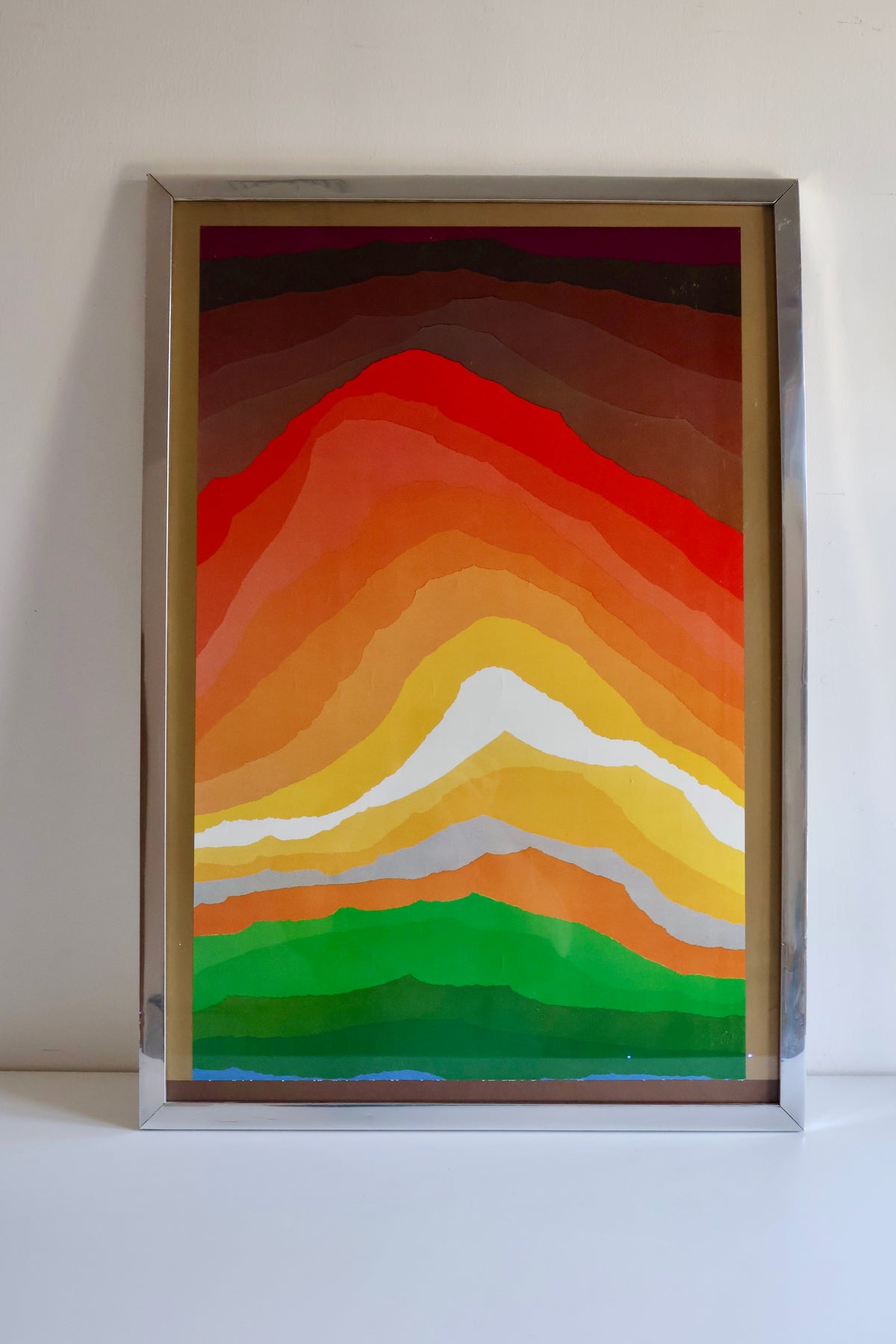 Vintage Mid-Century Abstract Poster in Original Chrome Frame – 54 x 67cm