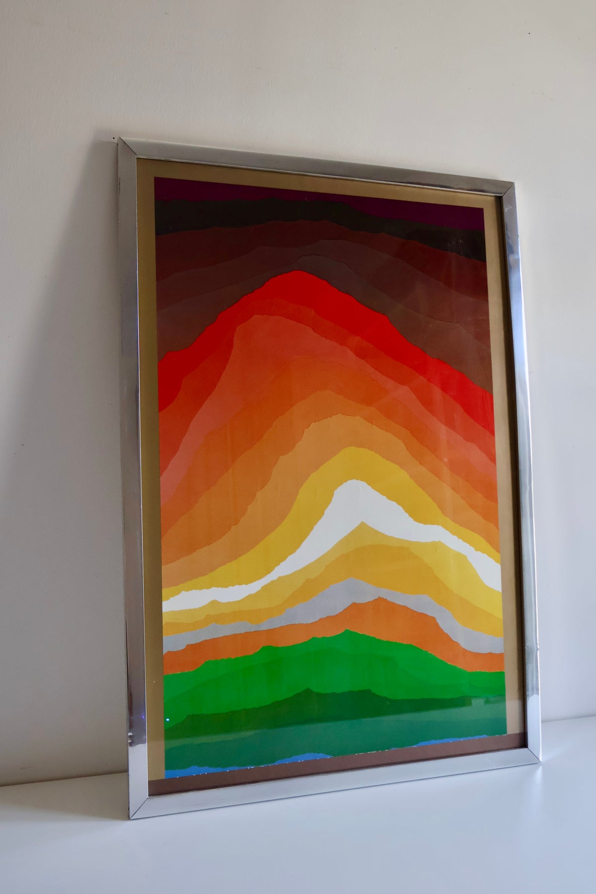 Vintage Mid-Century Abstract Poster in Original Chrome Frame – 54 x 67cm