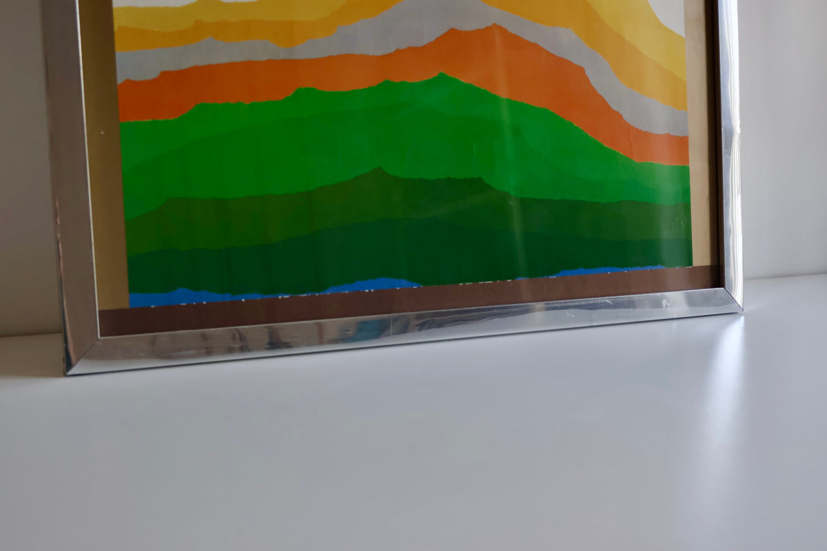 Vintage Mid-Century Abstract Poster in Original Chrome Frame – 54 x 67cm