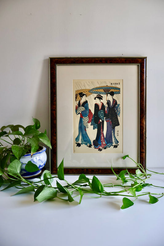 Vintage Japanese Torii Kiyonaga “Three Beauties in the Rain” Reproduction Print – 47 x 57cm - On Hold