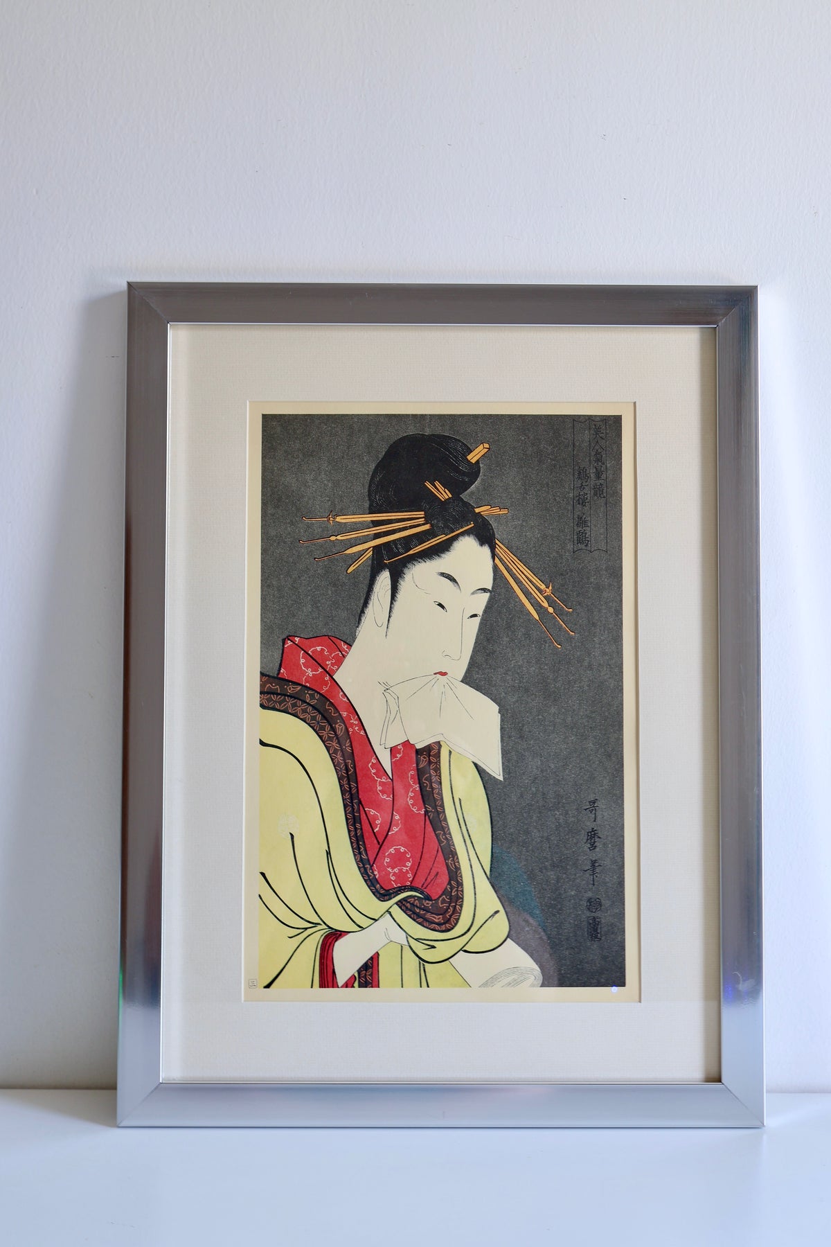 Vintage Japanese Kitagawa Utamaro “Hinazuru” Reproduction Print – Recently Framed – 38 x 50cm